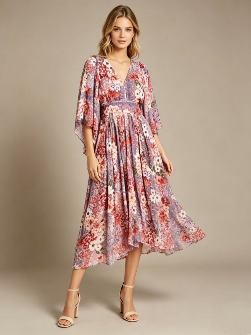 NWOT Johnny Was Scarlet Floral Georgette Midi Dress Size S